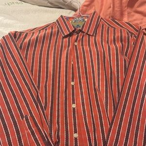 Robert Graham Red and White Striped Men's Shirt